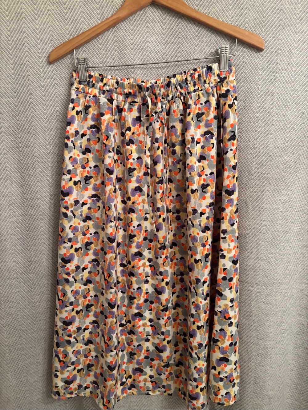 Elastic-Waist Multi-Color Midi Skirt